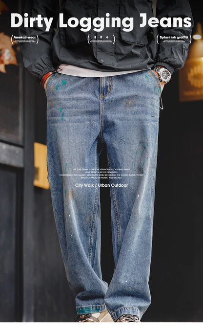 Maden Light Blue Splash-ink Graffiti Jeans