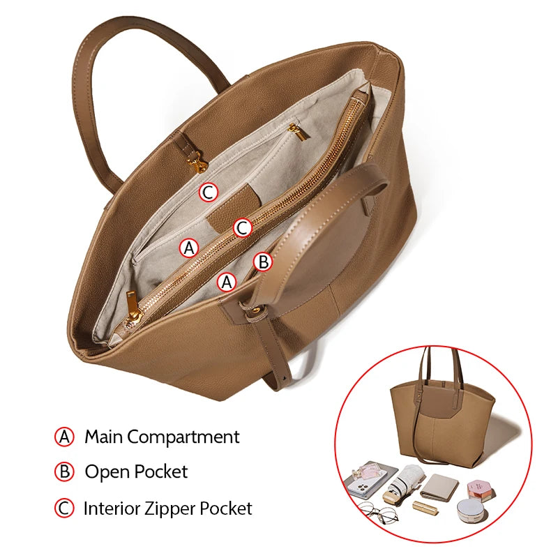 FOXER Luxury Cow Leather Tote Bag