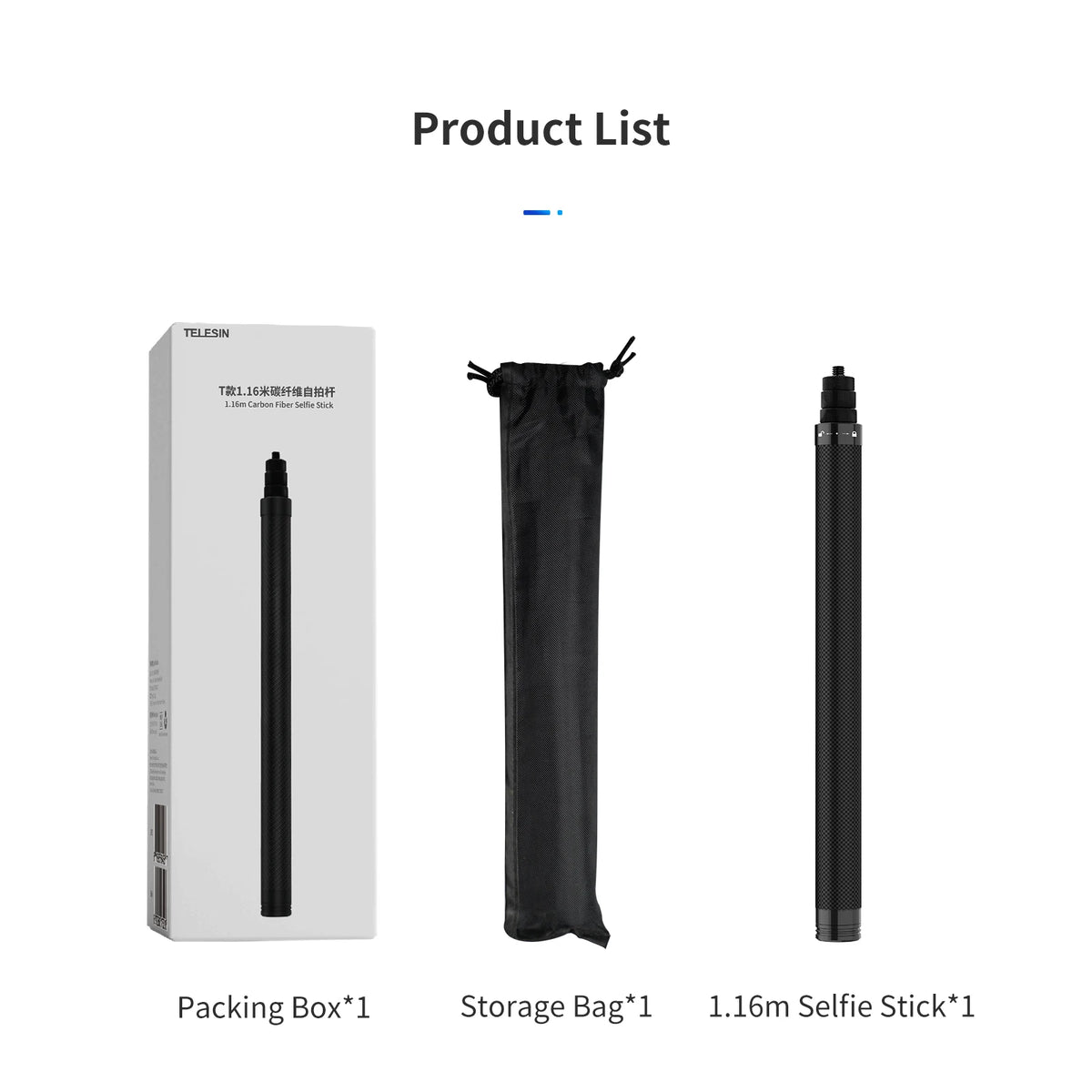 TELESIN 116cm Carbon Fiber Monopod Selfie Stick