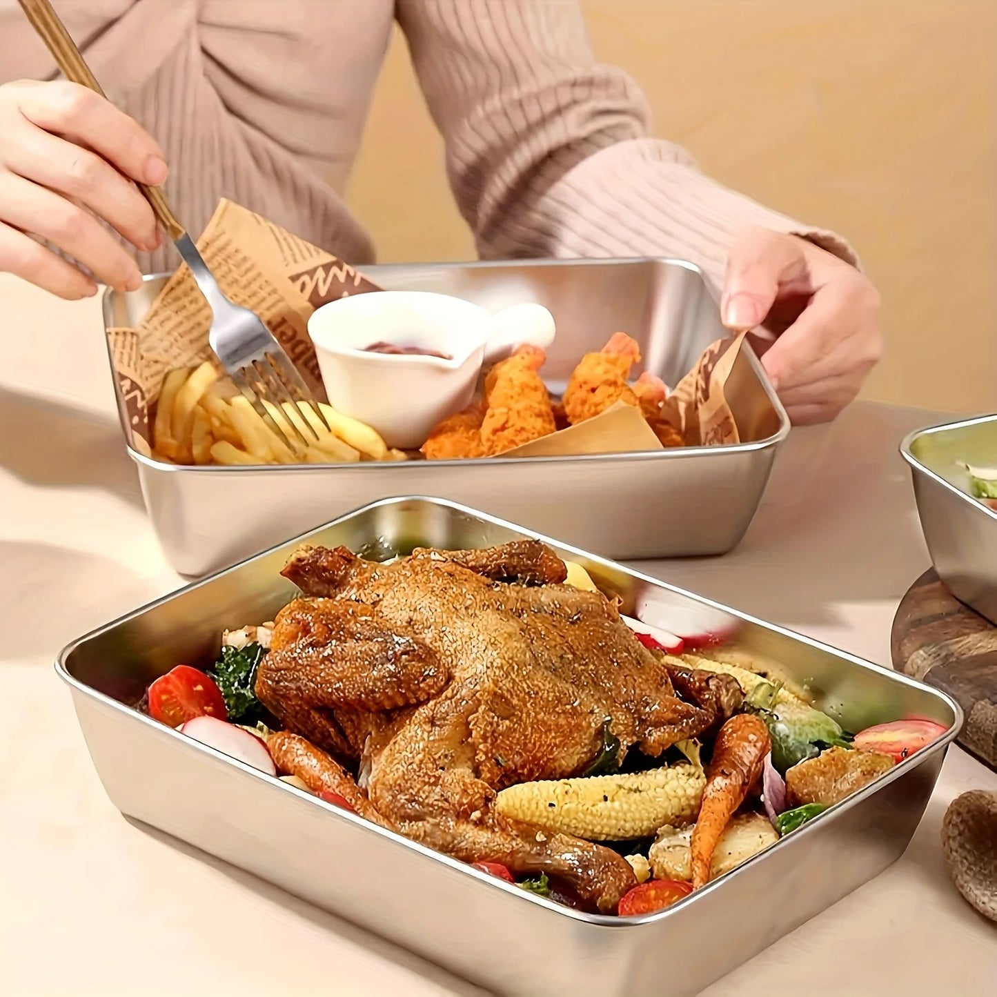 4-Piece Stainless Steel Baking Pans with Lids