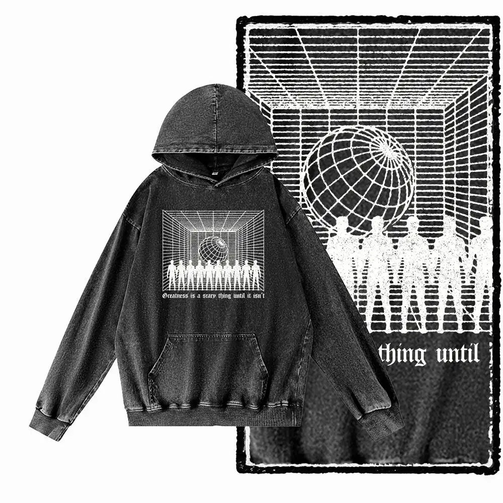 G09 Creative Graphic Acid-Washed Black Hoodie