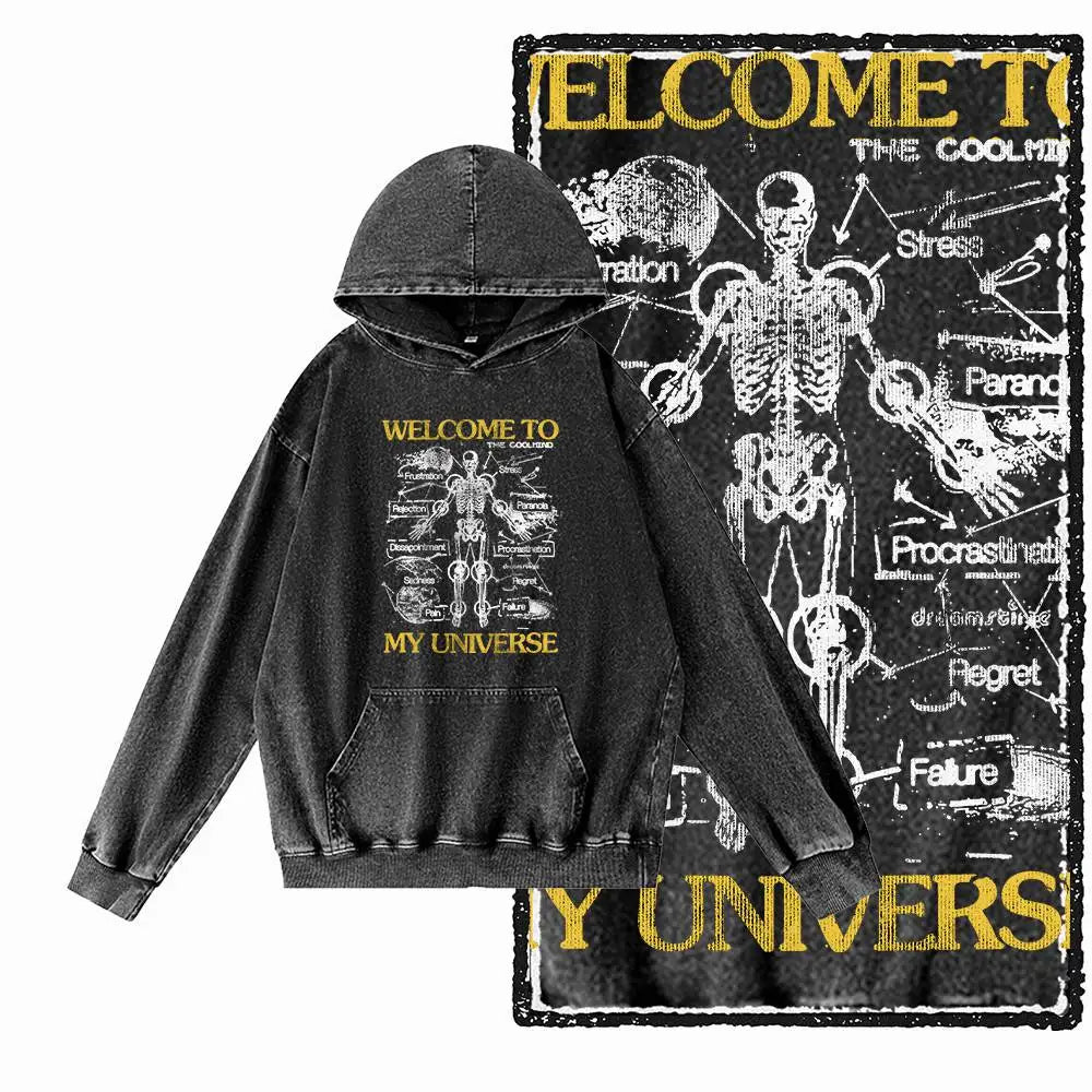 COOLMIND Acid-Washed Black Graphic Hoodie