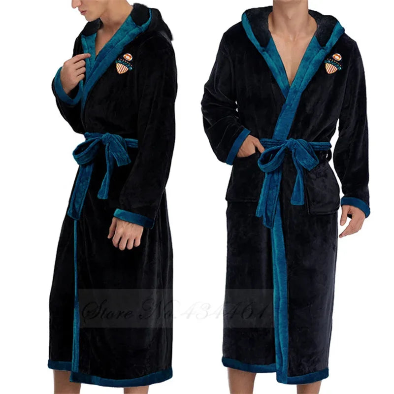 Men's Long Coral Fleece Hooded Robe - ShopHub