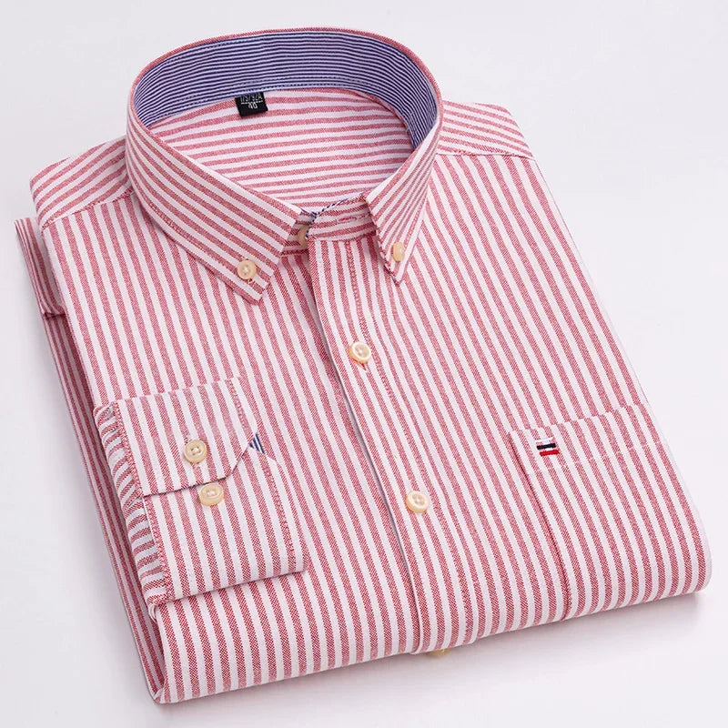 Casual Pure Cotton Oxford Men's Shirt Long Sleeve Plain Solid Regular Fit Fashion Button Dress Shirt