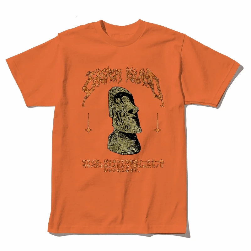 COOLMIND Easter Island Statue Graphic Cotton T-Shirt
