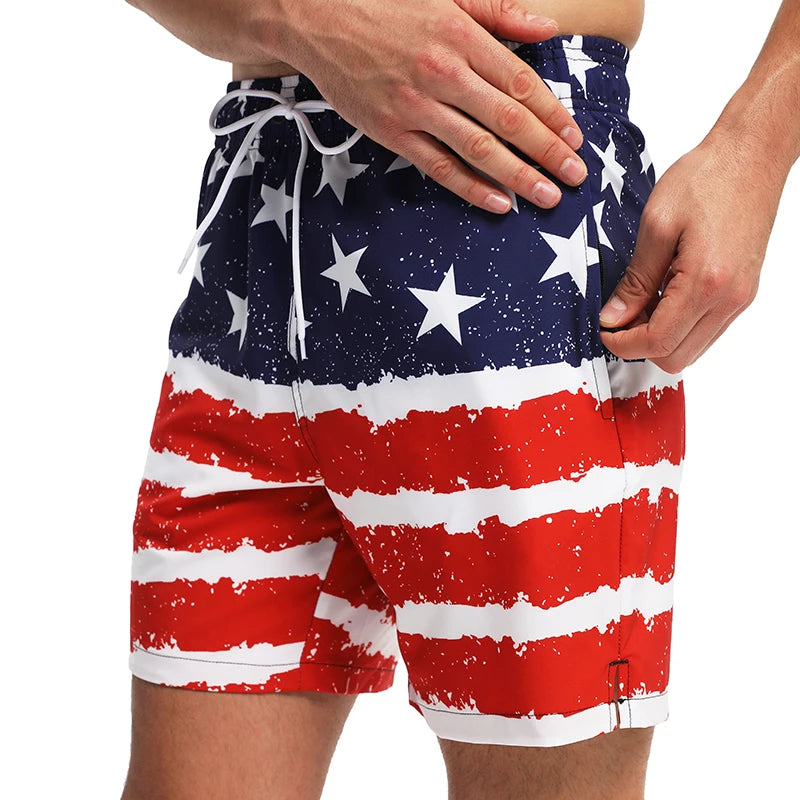 ShopHub NZ men's summer 2026 boardshorts with polyester fabric, long lining, side zipper pocket, suitable for gym and swimming.