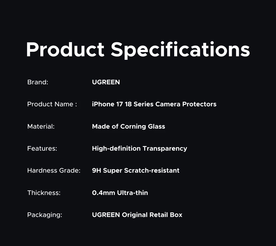 UGREEN Camera Lens Protector for iPhone 18 17 16 15 Pro Max Full Lens Glass for iPhone 18pro Protective Film