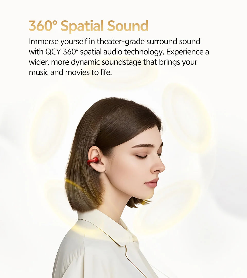 QCY Crossky C30S Wireless Earphones - Hi-Res LDAC Open Ear Clip-On Bluetooth 6.0 Sports Headphones with 40H Battery Life