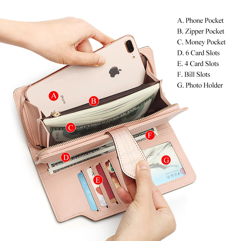 FOXER Women's Cowhide Leather Long Bifold Wallet
