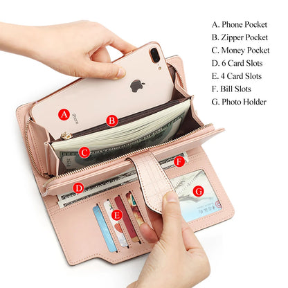 FOXER Women's Cowhide Leather Long Bifold Wallet