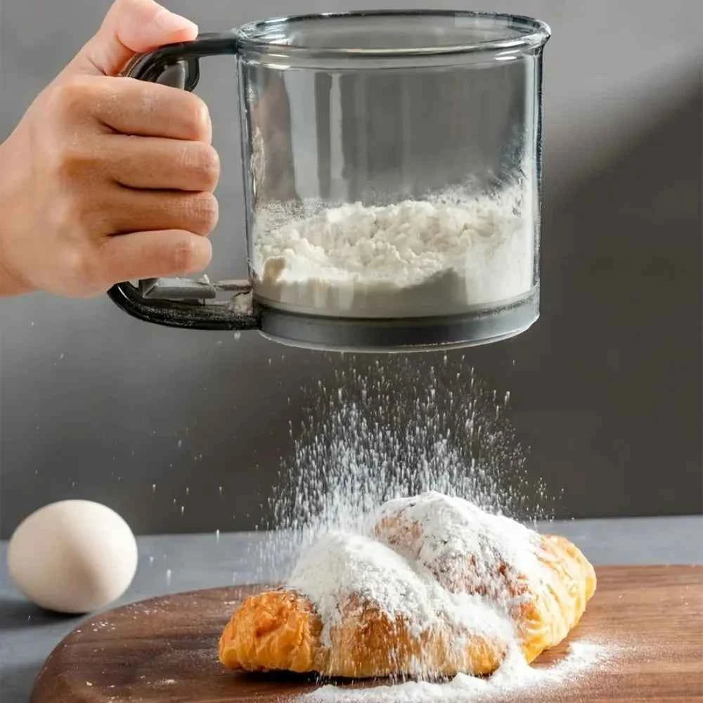 Manual Flour Sifter Sieve Hand Press Transparent Filter Kitchen Accessories Gadgets Tools Baking Home Camping Picnic Food Gear