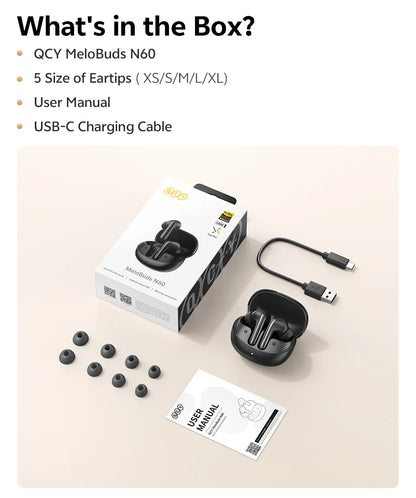 QCY MeloBuds N60 Wireless Earphone - Bluetooth 6.0, Bass Boost, Hi-Res Audio, Hybrid ANC, 45Hrs Playback - ShopHub