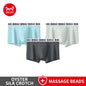 MiiOW 3Pcs Men's Breathable Underwear Ice Silk 10A Antibacterial Boxershorts with 101 Massage Beads