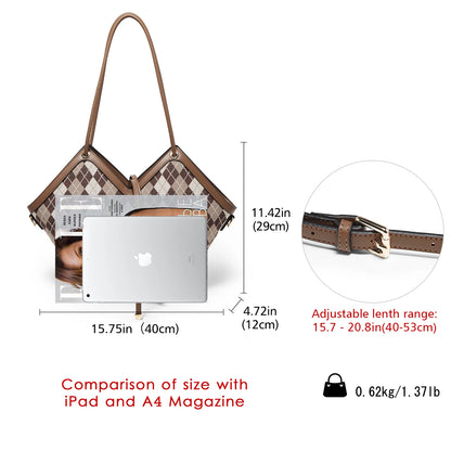 FOXER Brand Chic Women's Shoulder Bag 2026 New Spring Summer Luxury Design Female Handbag Purse Fashion Large Plaid Tote Bag