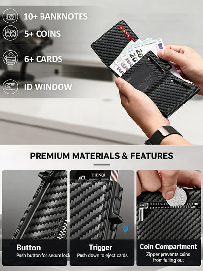 DIENQI Magnetic RFID Wallet – Carbon Fiber Design