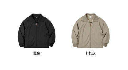 Maden Men's High Neck Warm Jacket Polar Fleece Lining Thickened Coat Casual Sports Style Cardigan Sweater Vintage Tennis Jacket