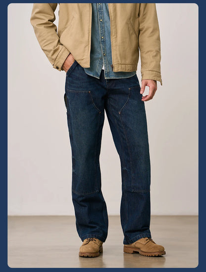 SIMWOOD High Standard 2026 Autumn Winter New 13.5oz Heavyweight Vintage Wash Carpenter Jeans Men Cargo Denim Pants
