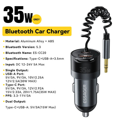 Essager Bluetooth 5.3 Car Charger 3.5mm AUX Adapter