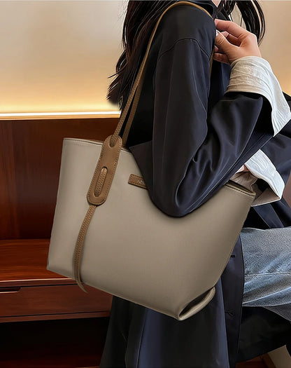 FOXER Women's Large Capacity Tote Bag Casual PU Leather Lady's Shoulder Bag Commute Travel Handbag All-match