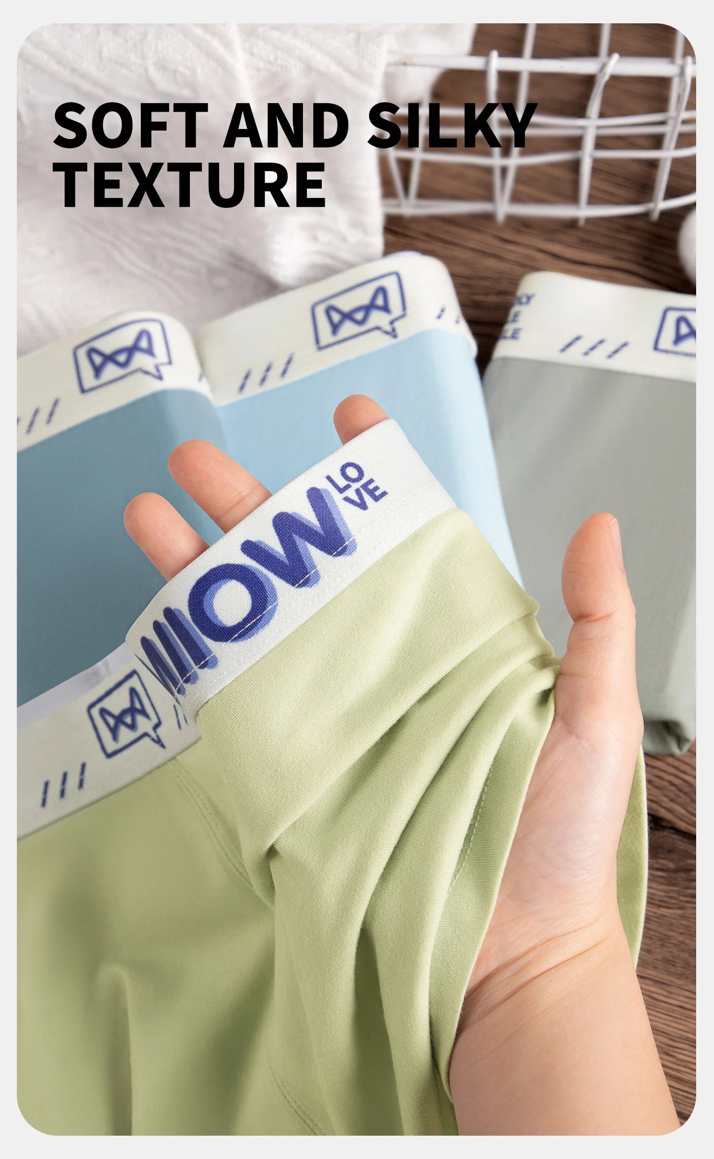 MiiOW Cotton Men's Underwear - 3Pcs Antibacterial Soft Silky Breathable Boxershorts