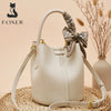 FOXER Women Shoulder Bag Crossbody Handbag Lady Genuine Leather+ Microfiber Fashion Bucket Bag Gift for Lover
