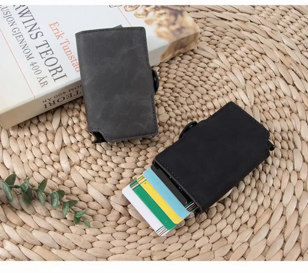 Split Leather Mens Slim Card Holder Wallet with Money Clip RFID Blocking Pop Up Credit Cardholder Minimalist Wallets for Men