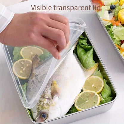 Stainless Steel Kitchen Tray with Lid - 1Pc Food-Grade Square Tray
