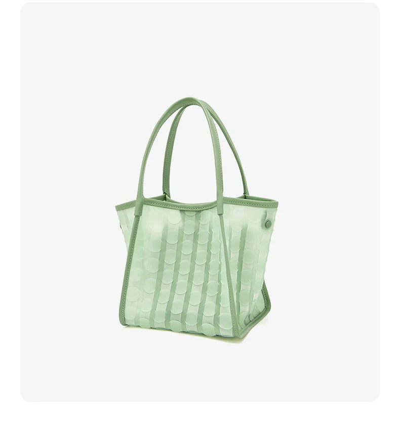 FOXER Light Green Women's Tote Bag, Fashion Waterproof TPU Handbag for Summer Travel & Commute, Lightweight Lady's Shoulder Bag