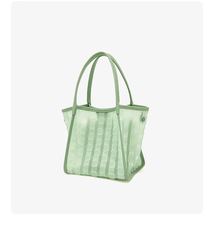 FOXER Light Green Women's Tote Bag, Fashion Waterproof TPU Handbag for Summer Travel & Commute, Lightweight Lady's Shoulder Bag