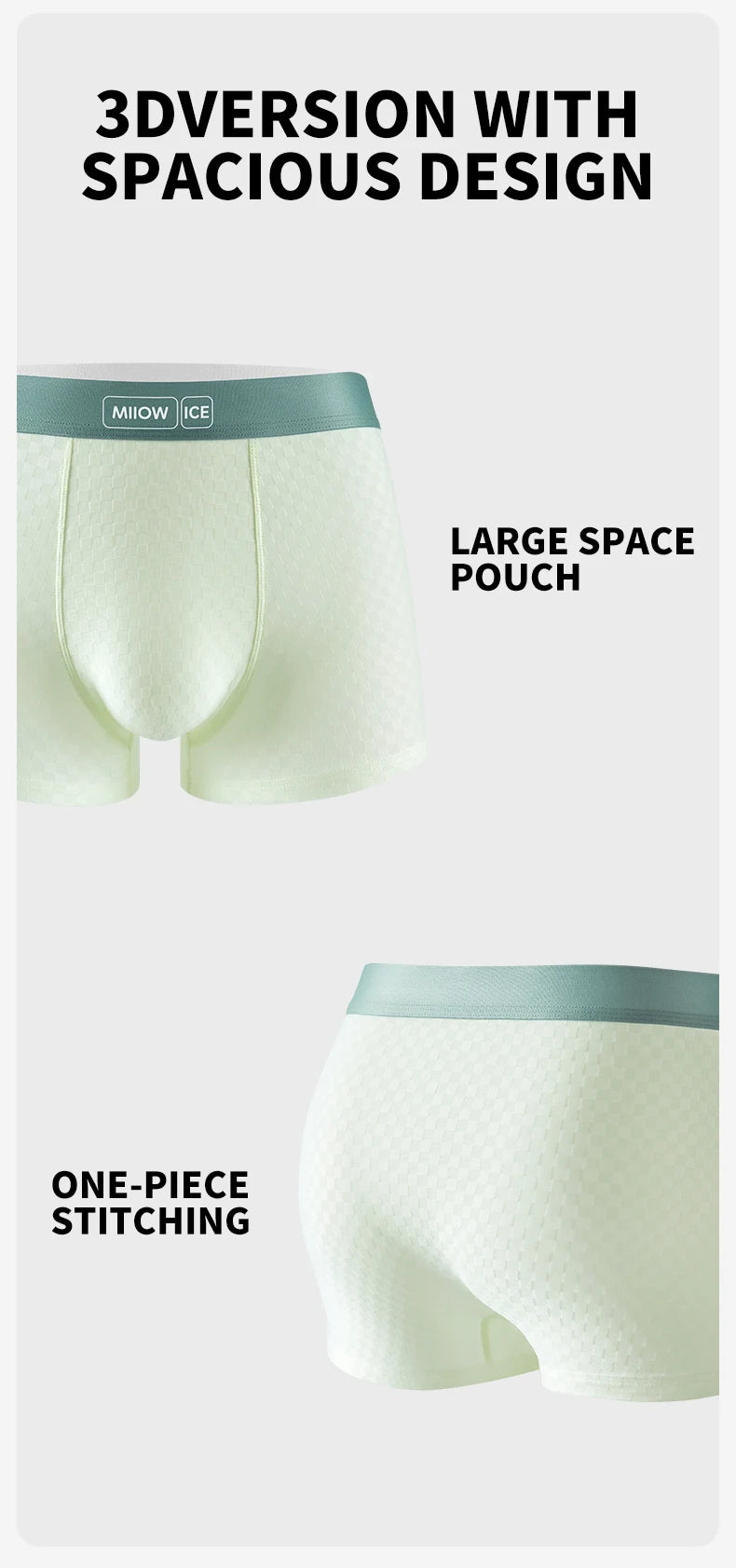 MiiOW Antibacterial Men's Boxer 3Pcs Ice Silk Underwear with Breathable Mesh Crotch