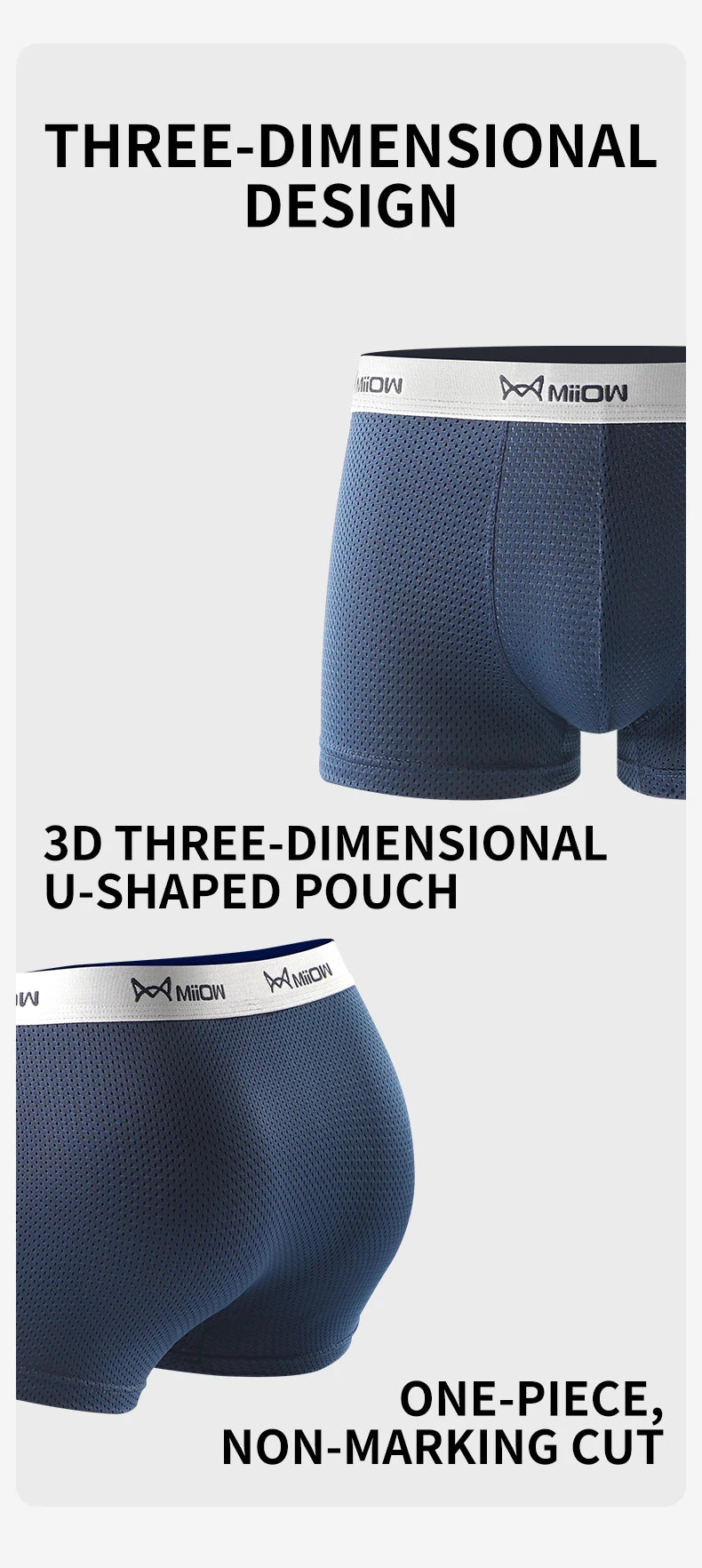 MiiOW Men's Ice Silk Underwear 4Pcs Breathable Mesh Boxers Antibacterial Crotch