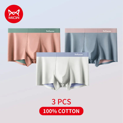 MiiOW Men's Antibacterial Boxers - 3Pcs Silky Summer Cotton Underwear