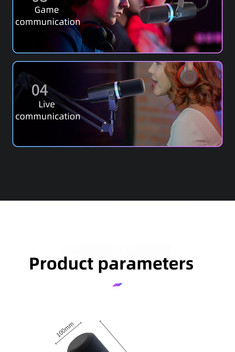 Bluedio S3000 Microphone - USB/XLR Dynamic Mic for Gaming, Streaming, and PS5/4 with Headphone Jack, RGB, and Mute Function