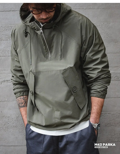 Maden M43 Parka Dark Green Deck Coat for Men Spring and Autumn Solid Color Hooded Sweatshirt Male Urban Outdoor Loose Jacket