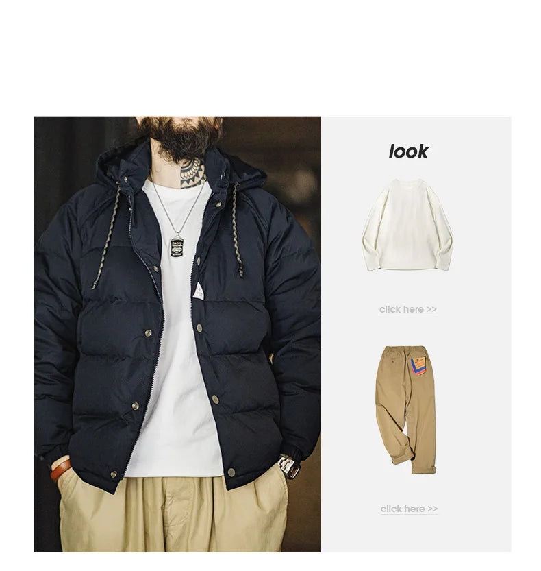 Premium Men's Winter Down Jacket—Navy Blue Hooded Quilted Warmth