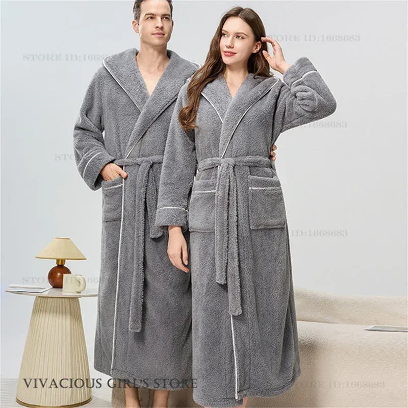 Thicken Flannel Couple Long Robes - ShopHub