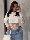Kliou Sexy Fashion Crop Tops+Women Lace Jacquard Full Sleeve Bodysuit Hot Girls High Street Wild Style Classic Skinny Clothing