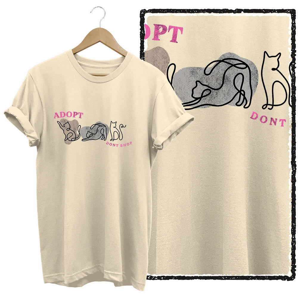 COOLMIND Beige Cat Graphic T-Shirt | Women's Relaxed Fit