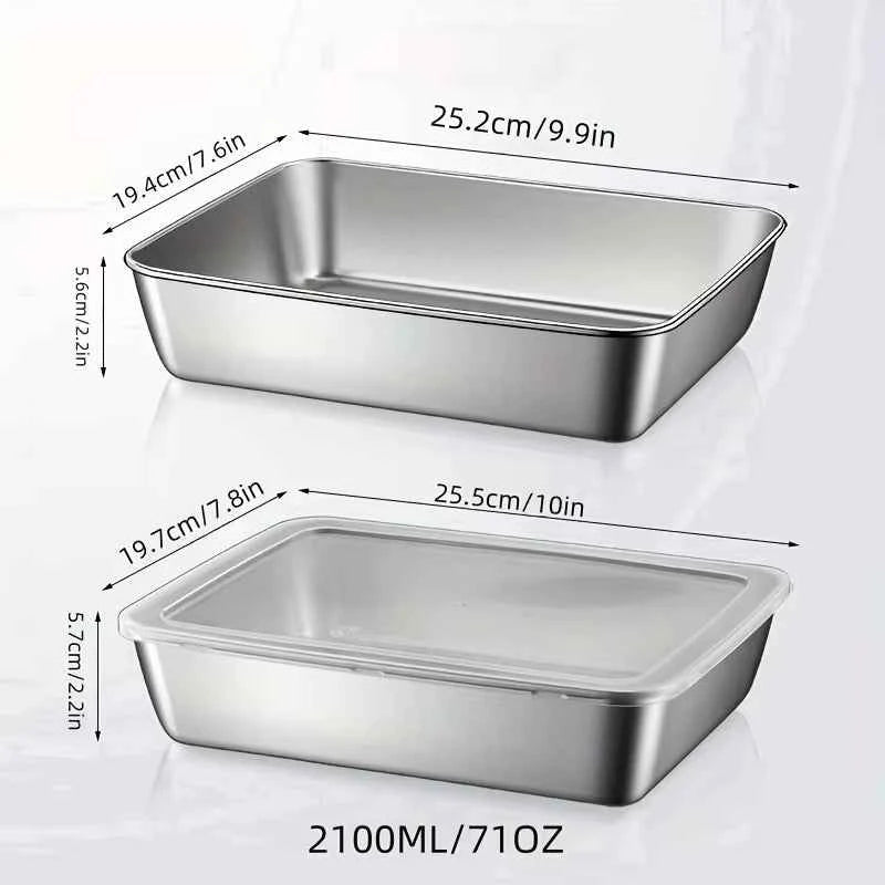 2Pcs Stainless Steel Food Trays with Lids, Stackable Kitchens Accessories, Stores Knives, For Kitchen Food Storage & Serving
