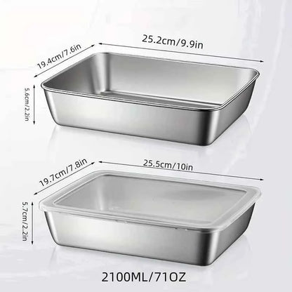 2Pcs Stainless Steel Food Trays with Lids, Stackable Kitchens Accessories, Stores Knives, For Kitchen Food Storage & Serving