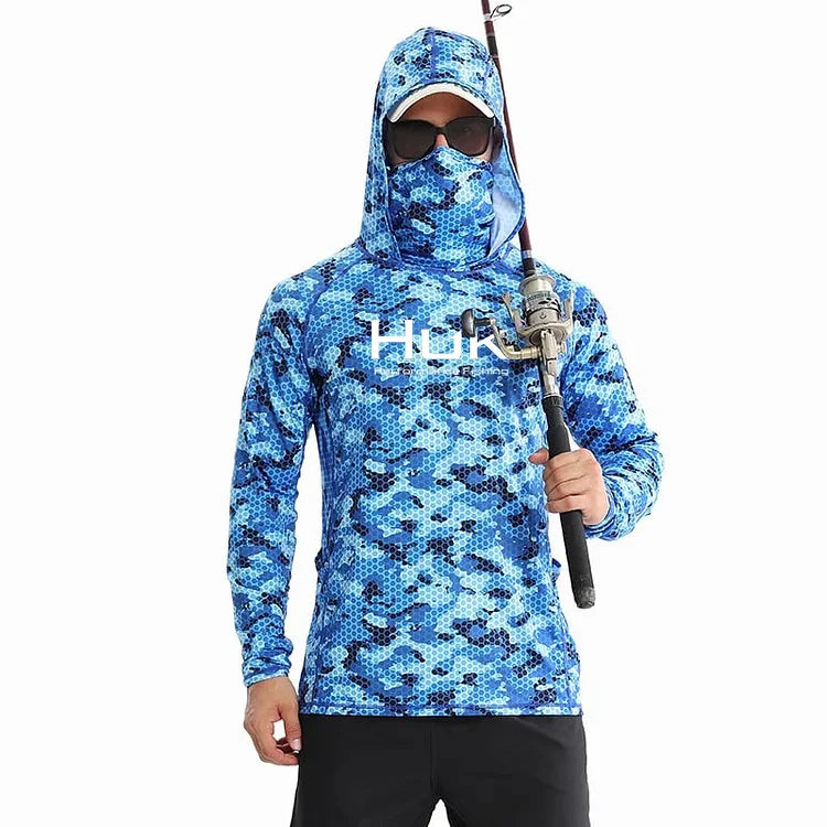 Men's Fishing Hoodie with UV Protection - Grey and White Camiseta De Pesca Top