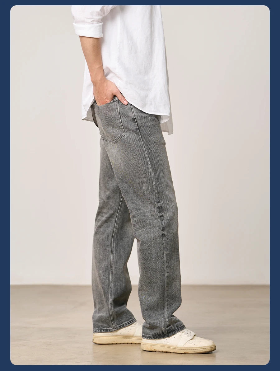 SIMWOOD High Standard 2026 Spring New 13oz Cotton Hemp Washed Vintage Jeans for Men,Classic Retro Casual Denim Trousers