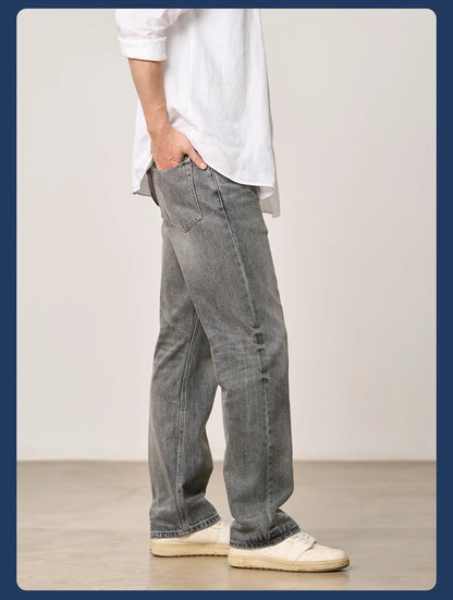 SIMWOOD High Standard 2026 Spring New 13oz Cotton Hemp Washed Vintage Jeans for Men,Classic Retro Casual Denim Trousers