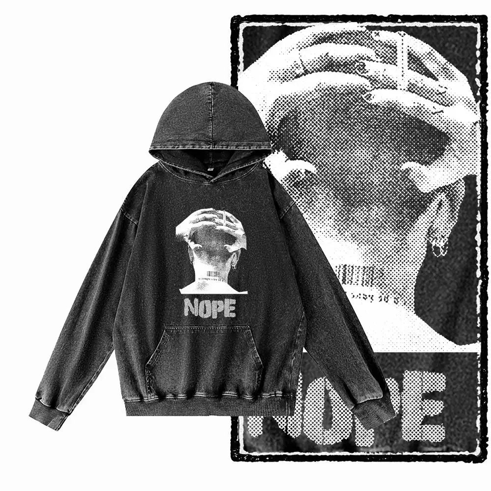 COOLMIND G21 Vintage Graphic Acid-Washed Black Hoodie