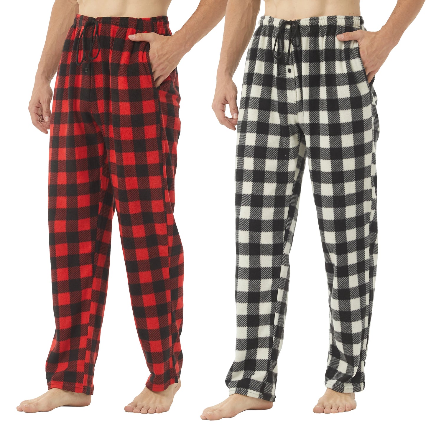 Ultimate Comfort: Men's Fleece Pajama Pants - 2 Pack Soft Plaid Lounge Bottoms