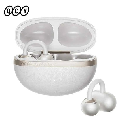 QCY CT06 Open Ear Wireless Earbuds with 4-Mic Calls and Bass Boost - Bluetooth 6.0 Clip-On Sports Headphones with 35 Hours Playtime