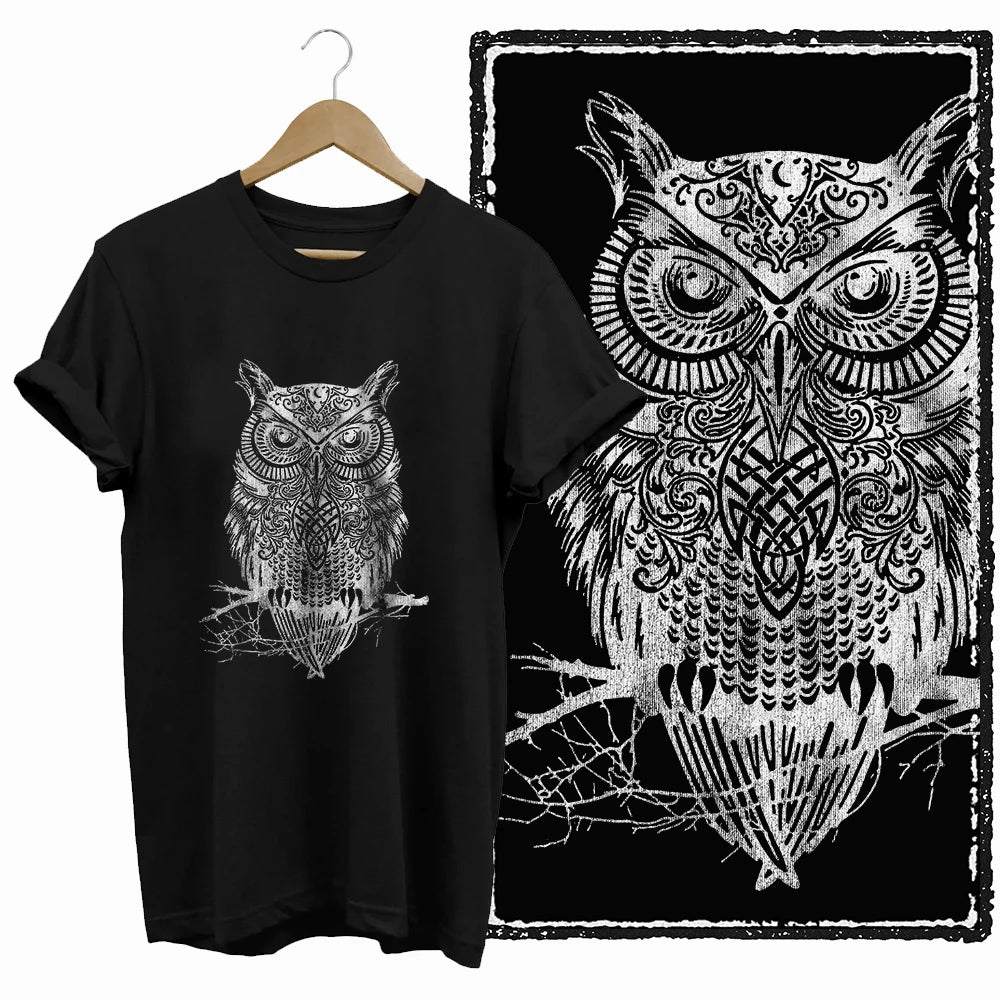 COOLMIND Black Owl Graphic Cotton T-Shirt | Women's Relaxed Fit