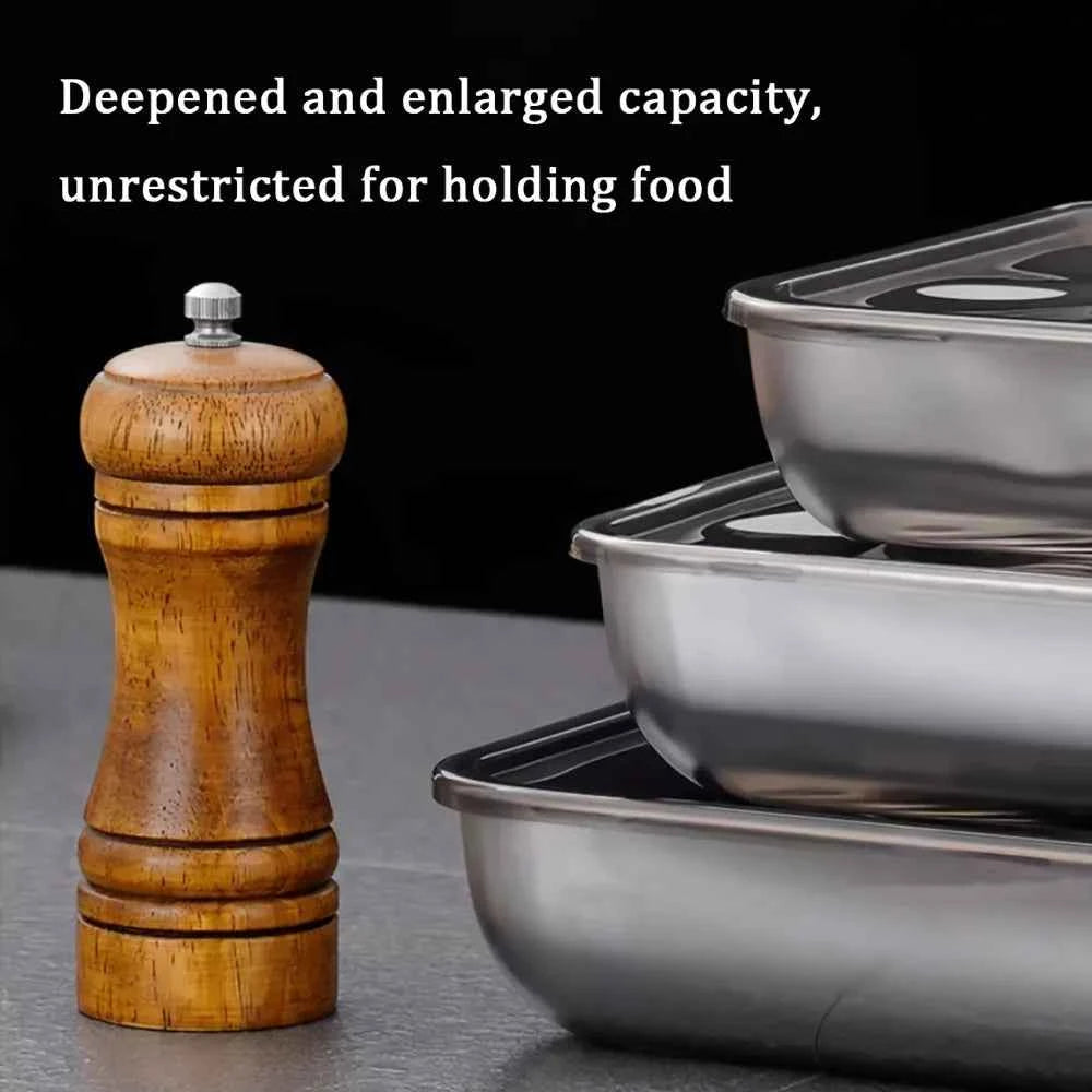 6Pcs Stainless Steel Food Containers with Black Lids