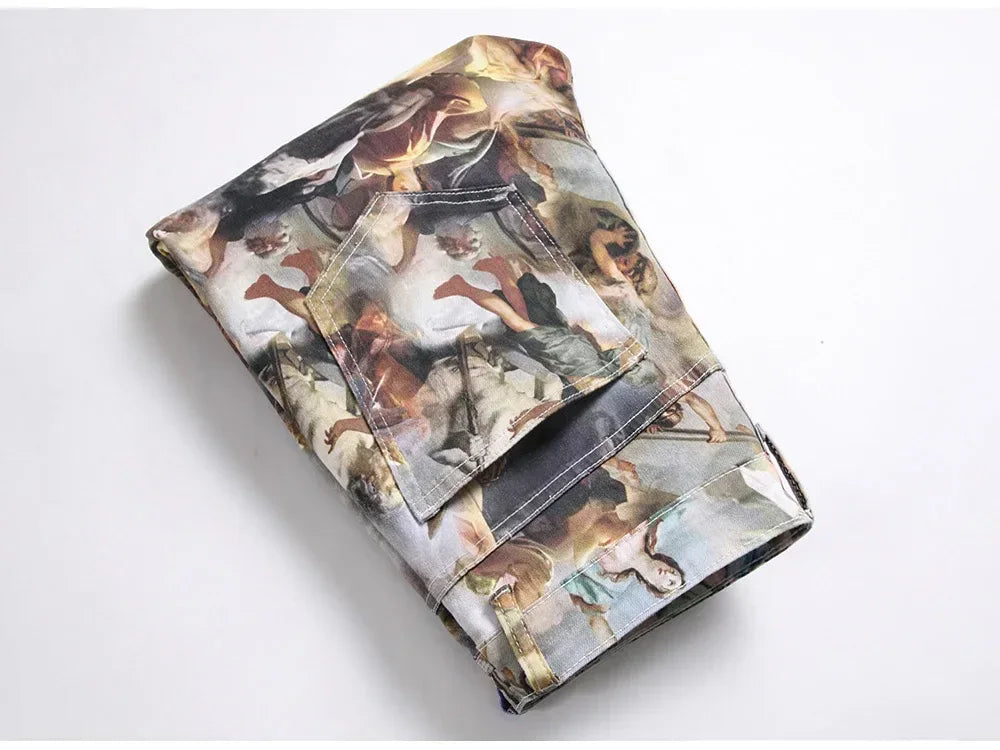 Men’s Classical Painting Print Jeans - ShopHub