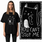 COOLMIND Cat Graphic T-Shirt | Women's Relaxed Black Tee